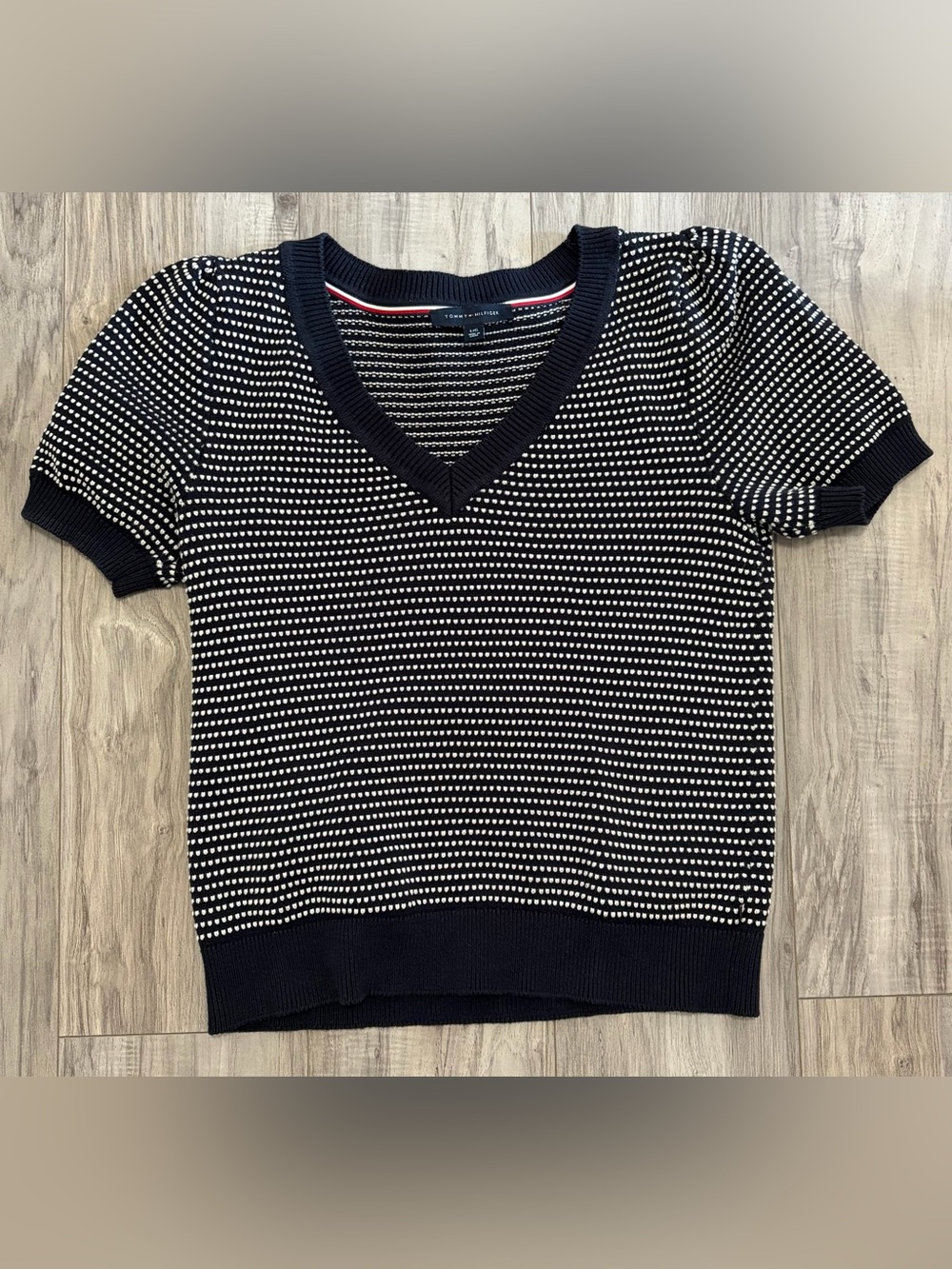 Tommy Hilfiger navy and white dot pattern short-sleeve sweater